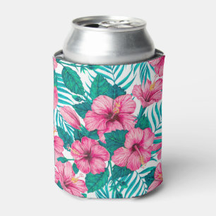 Enfriador De Latas Hibiscus y hojas de palmera