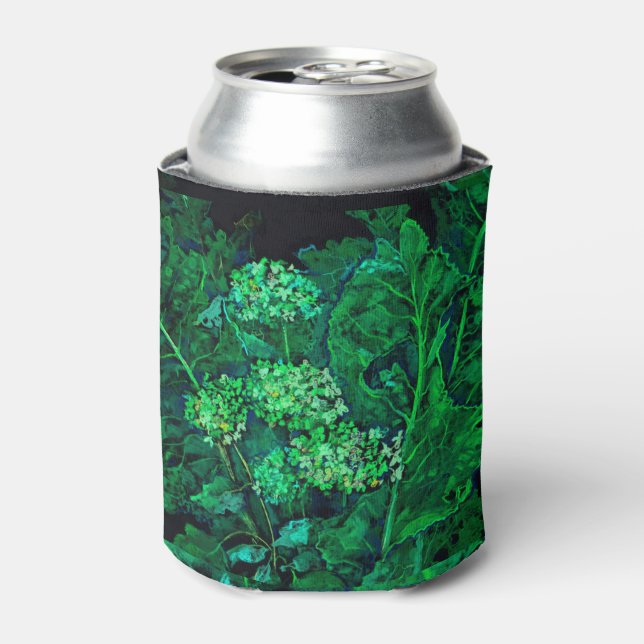 Enfriador De Latas Hidrangea y el arte floral hembra negro y verde (Lata Anverso)