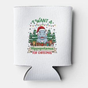 Enfriador De Latas Hipopótamo Navidad Hipopótamo Sombrero Santa Árbol