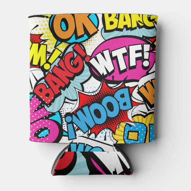 Enfriador De Latas Historieta de arte pop: Patrón retro sin problemas (Anverso)