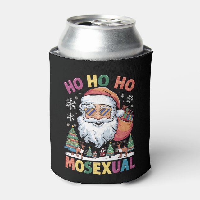 Enfriador De Latas Ho Ho Navidades homosexuales de Santa Holiday Orgu (Lata Anverso)
