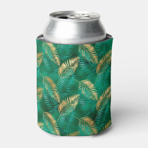 Enfriador De Latas Hoja de palma verde esmeralda brillante selva dora