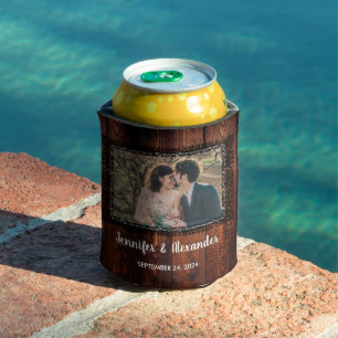 Enfriador De Latas Hojas acuáticas boda de fotografía de madera rústi