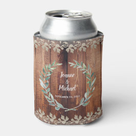 Enfriador De Latas Hojas de acuarela botánica Boda de madera rústica