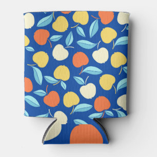 Enfriador De Latas Hojas de manzanas, fondo azul, patrón sin costuras