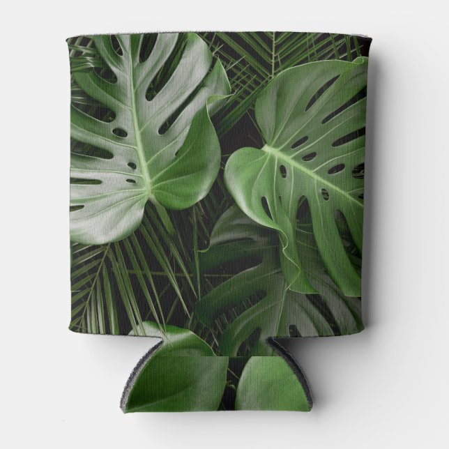 Enfriador De Latas Hojas de Monstera, diseño tropical de lujo. (Anverso)