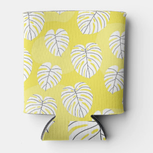 Enfriador De Latas Hojas de monstera, fondo amarillo brillante.
