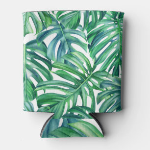 Enfriador De Latas Hojas de Monstera: Patrón de jungla acuarela.