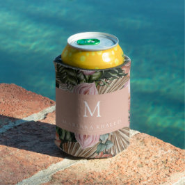 Enfriador De Latas Hojas de palma de jungla flores de la selva rosada