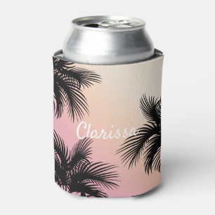 Enfriador De Latas Hojas de palma tropicales del polluelo del rosa