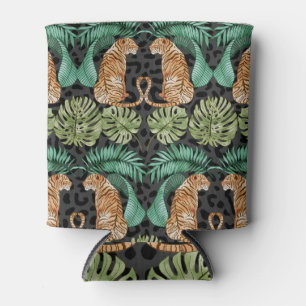 Enfriador De Latas Hojas de tigres: la jungla acuarela sin foco.
