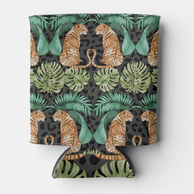 Enfriador De Latas Hojas de tigres: la jungla acuarela sin foco. (Anverso)