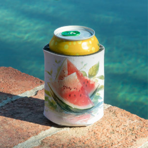 Enfriador De Latas Hojas de verano con sandía de acuarela