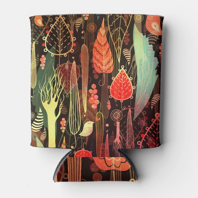 Enfriador De Latas Hojas otoñales: patrón oscuro sin costura. (Anverso)