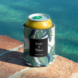 Enfriador De Latas Hojas tropicales de color agua Boda de novias