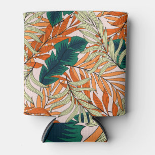 Enfriador De Latas Hojas tropicales de color beige verde, patrón sin 