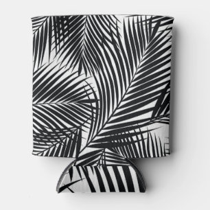Enfriador De Latas Hojas tropicales de palmera negras, fondo blanco