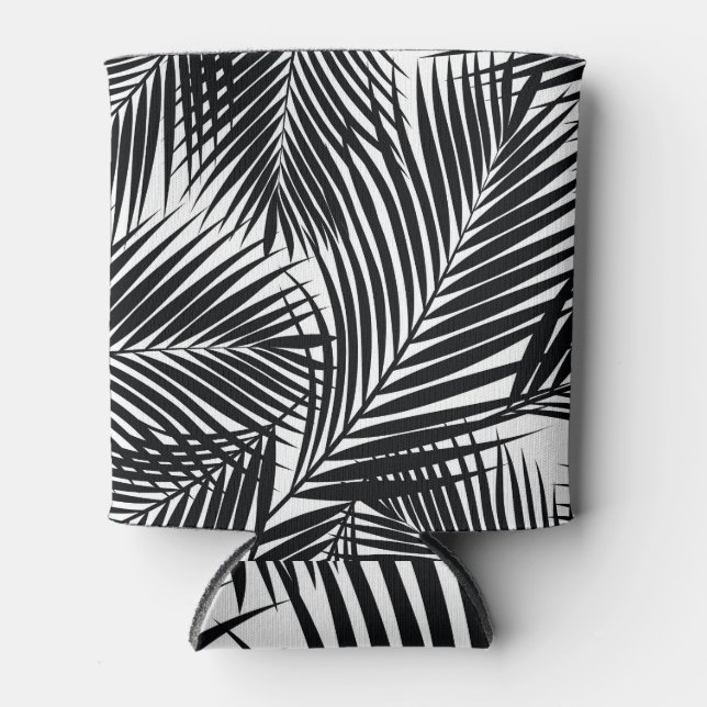 Enfriador De Latas Hojas tropicales de palmera negras, fondo blanco (Anverso)