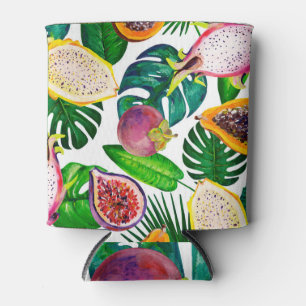 Enfriador De Latas Hojas tropicales, frutas, gouache sin costura.