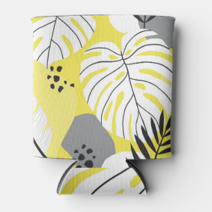 Enfriador De Latas Hojas tropicales, ilustracion amarillo vintage.