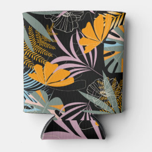 Enfriador De Latas Hojas Tropicales: Impresión de época oscura.