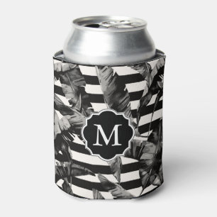 Enfriador De Latas Hojas tropicales negras y blancas