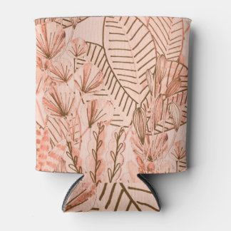 Enfriador De Latas Hojas Tropicales: Patrón Creativo Dibujado A Mano.