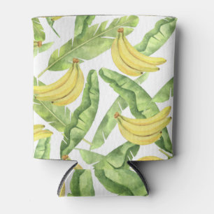 Enfriador De Latas Hojas tropicales, plátanos, patrón de acuarela.