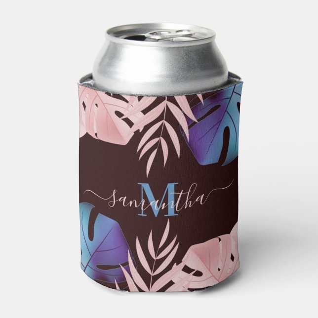 Enfriador De Latas Hojas tropicales Rosas (Lata Anverso)