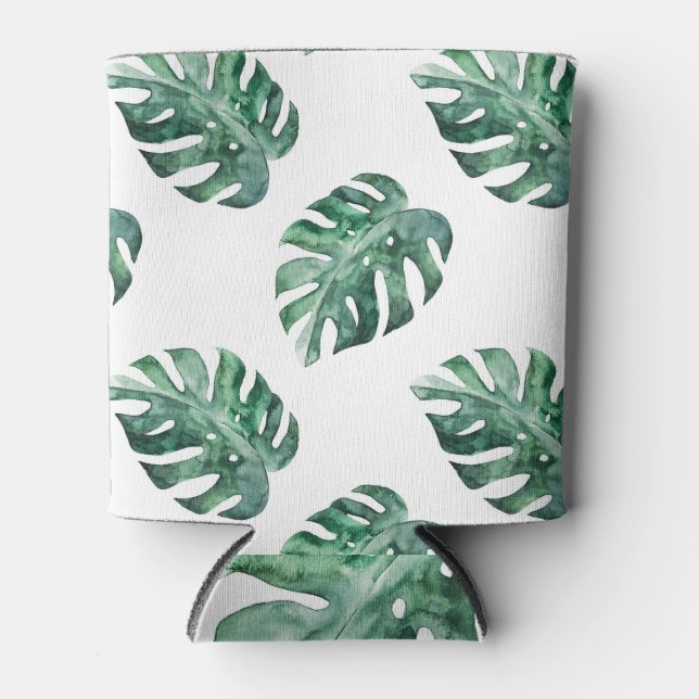 Enfriador De Latas Hojas tropicales verdes, patrón de acuarela (Anverso)