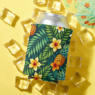Enfriador De Latas Hojas tropicales y patrón de piña