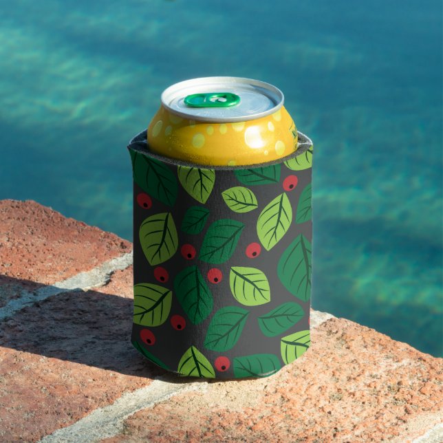 Enfriador De Latas Hojas verdes, bayas rojas, patrón de hojas (Piscina in situ)