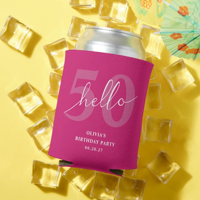 Enfriador De Latas Hola 50 | Personalizado de cumpleaños 50 del Hot P (Verano in situ)
