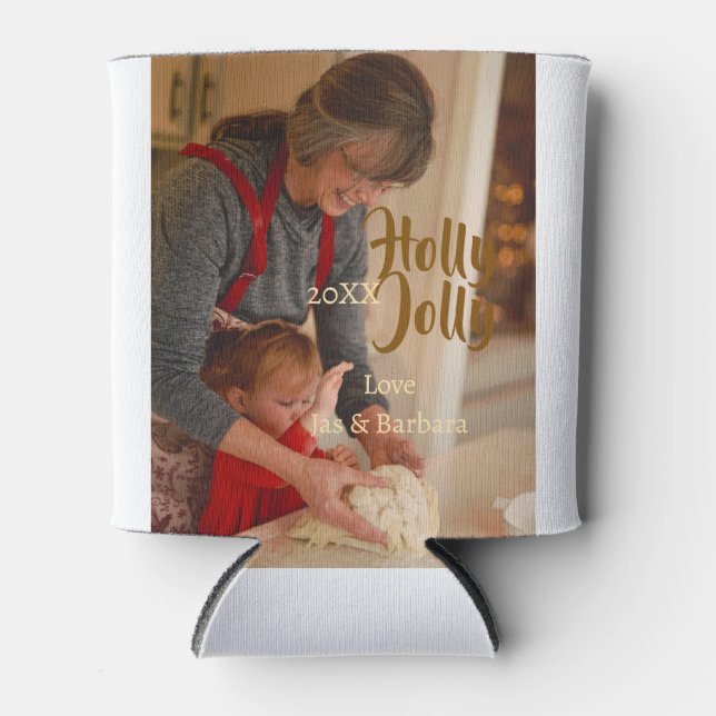 Enfriador De Latas Holly Jolly family holiday photo beige year naboho (Anverso)