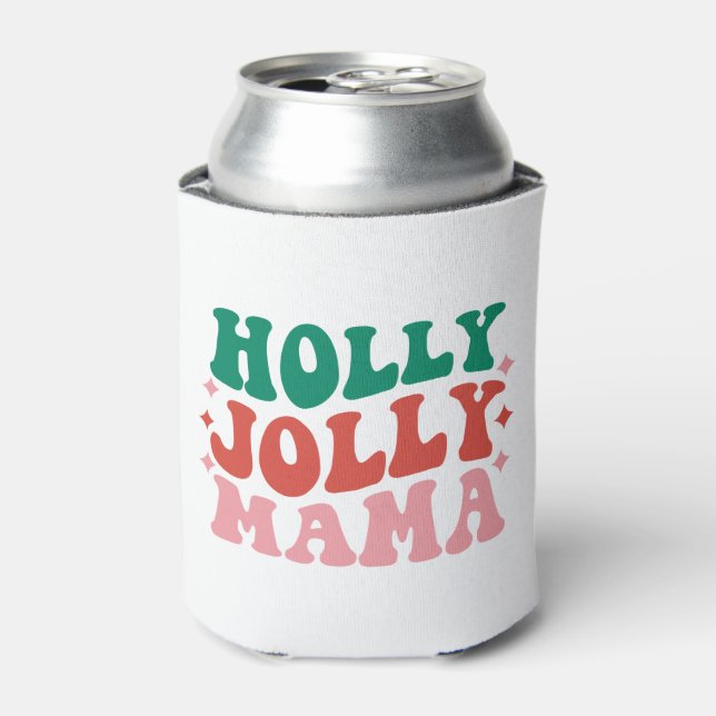 Enfriador De Latas Holly Jolly Mama - Fun Holiday Design (Lata Anverso)