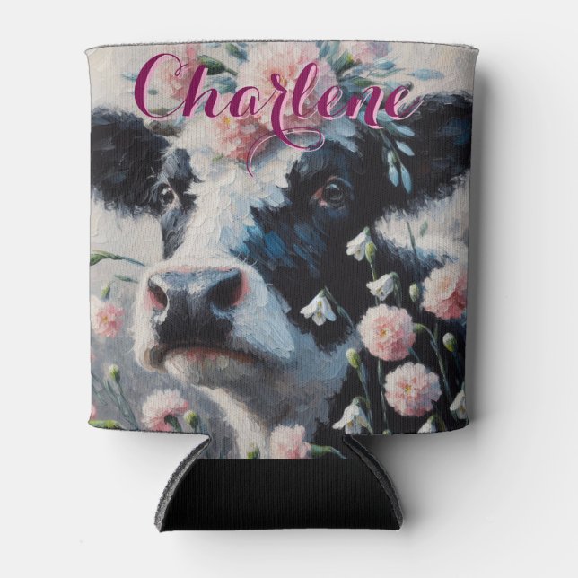 Enfriador De Latas Holstein Cow Carnations Farmhouse Personalizado (Anverso)