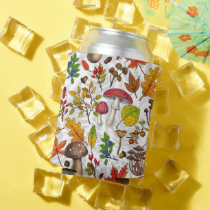 Enfriador De Latas Hongos, hojas, nueces y bayas otoñales en blanco