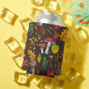 Enfriador De Latas Hongos, hojas, nueces y bayas otoñales en la oscur