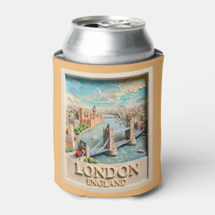 Enfriador De Latas Horizonte de Londres Inglaterra Vintage Textura 3D