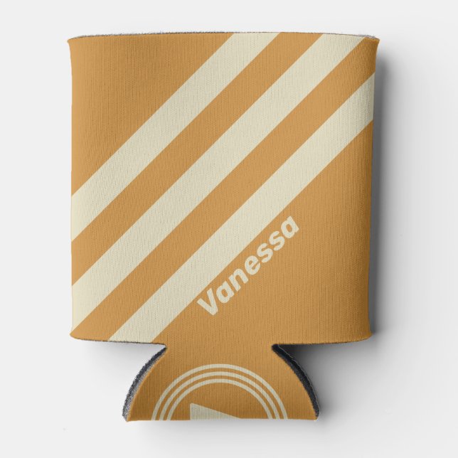 Enfriador De Latas Horizonte dorado retro tres bandas con nombre (Anverso)