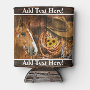 Enfriador De Latas Horse Cowboy Gorra Lasso Sunflower Rusn Barn Board