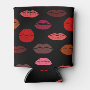 Enfriador De Latas Huella de labios, besos rosados rojos.