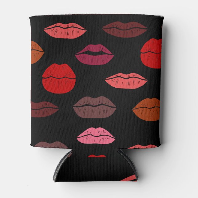 Enfriador De Latas Huella de labios, besos rosados rojos. (Anverso)