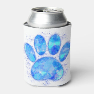 Enfriador De Latas Huella de pata de perro acuarela azul