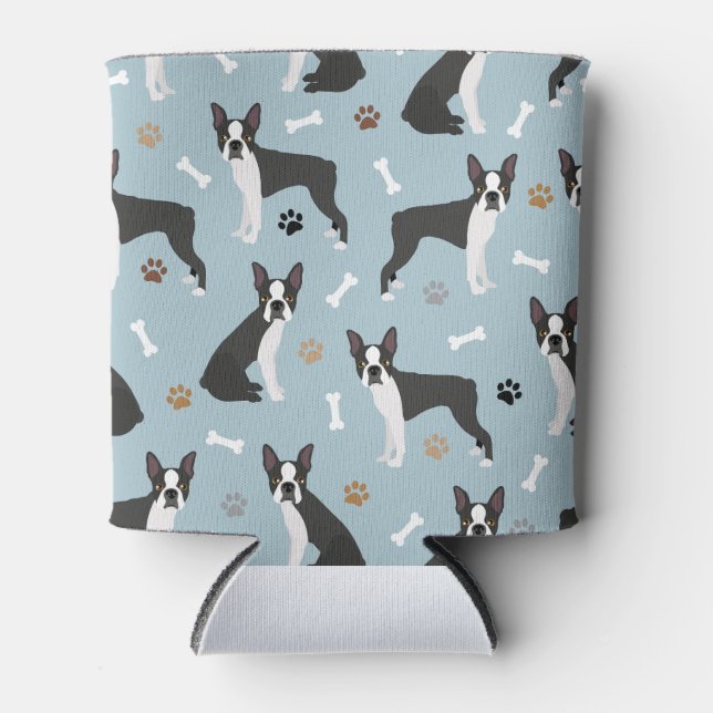 Enfriador De Latas Huesos y caminos de Boston Terrier (Anverso)