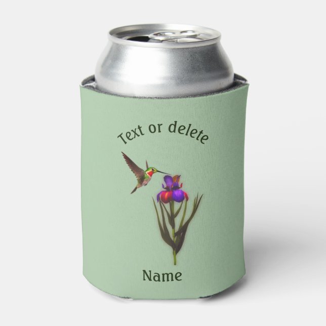 Enfriador De Latas Hummingbird Y Iris Flower Personalizadas (Lata Anverso)
