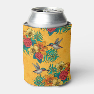 Enfriador De Latas Hummingbirds y el ramo tropical amarillo