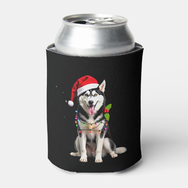 Enfriador De Latas Husky Dog Santa Hat Christmas Tree Xmas Gifts For  (Lata Anverso)