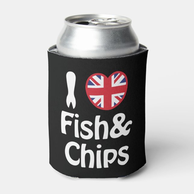Enfriador De Latas I Heart [Love] Fish & Chips Refrigerador de bebida (Lata Anverso)