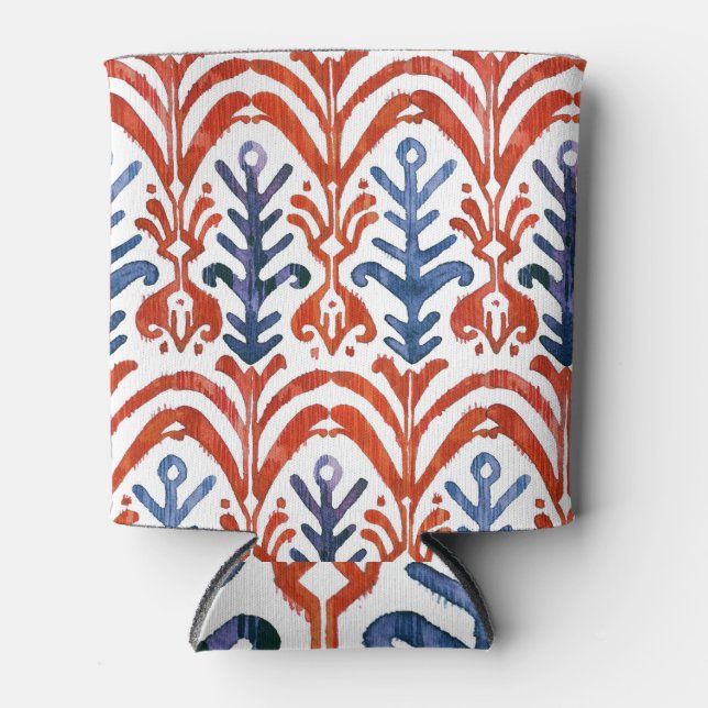 Enfriador De Latas Ikat acuarela, patrón étnico bohemio. (Anverso)